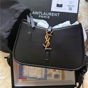 Elegant Black Leather purse with Gold Logo- NEW Box included